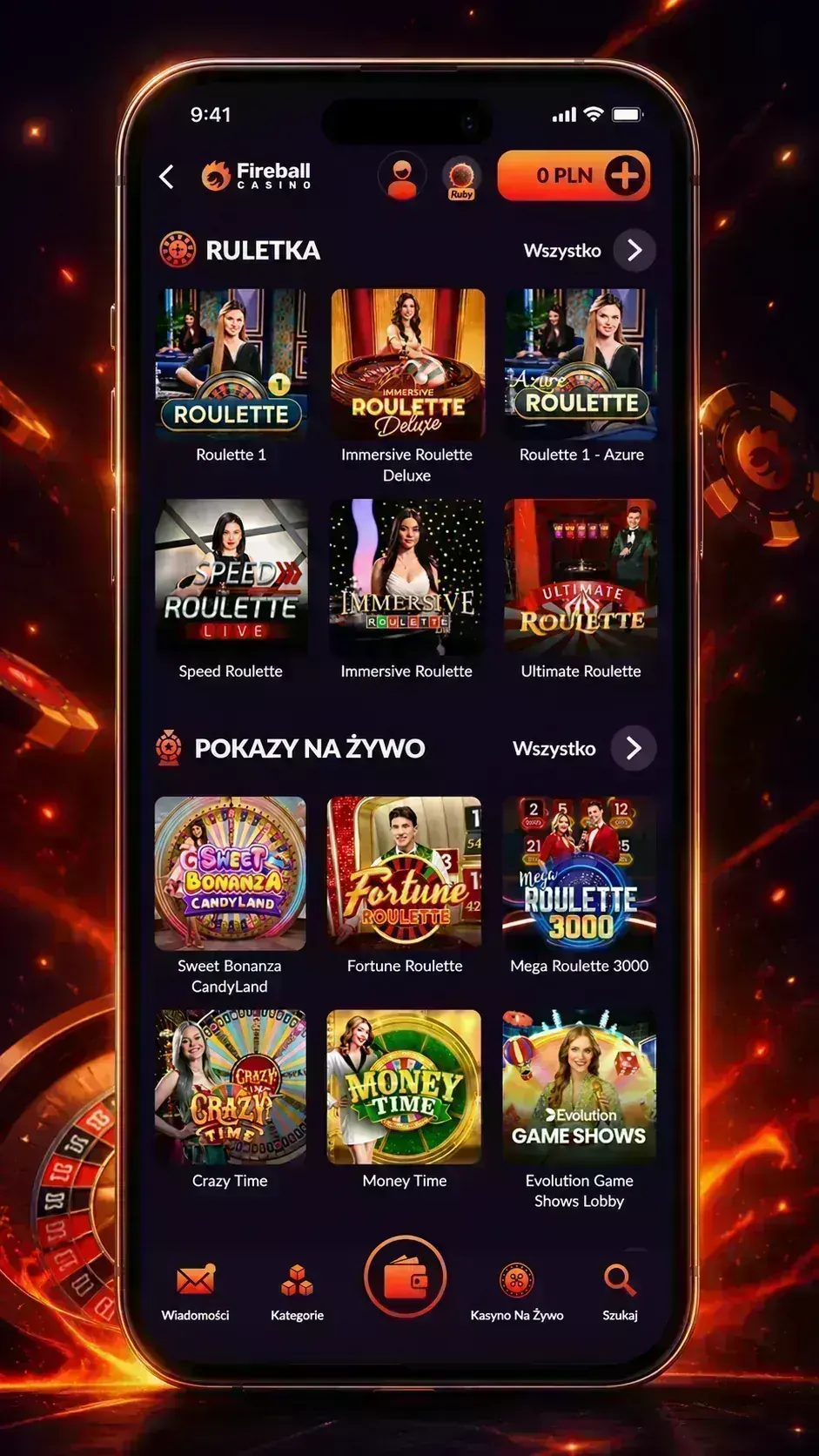 Fireball Casino live na ekranie telefonu