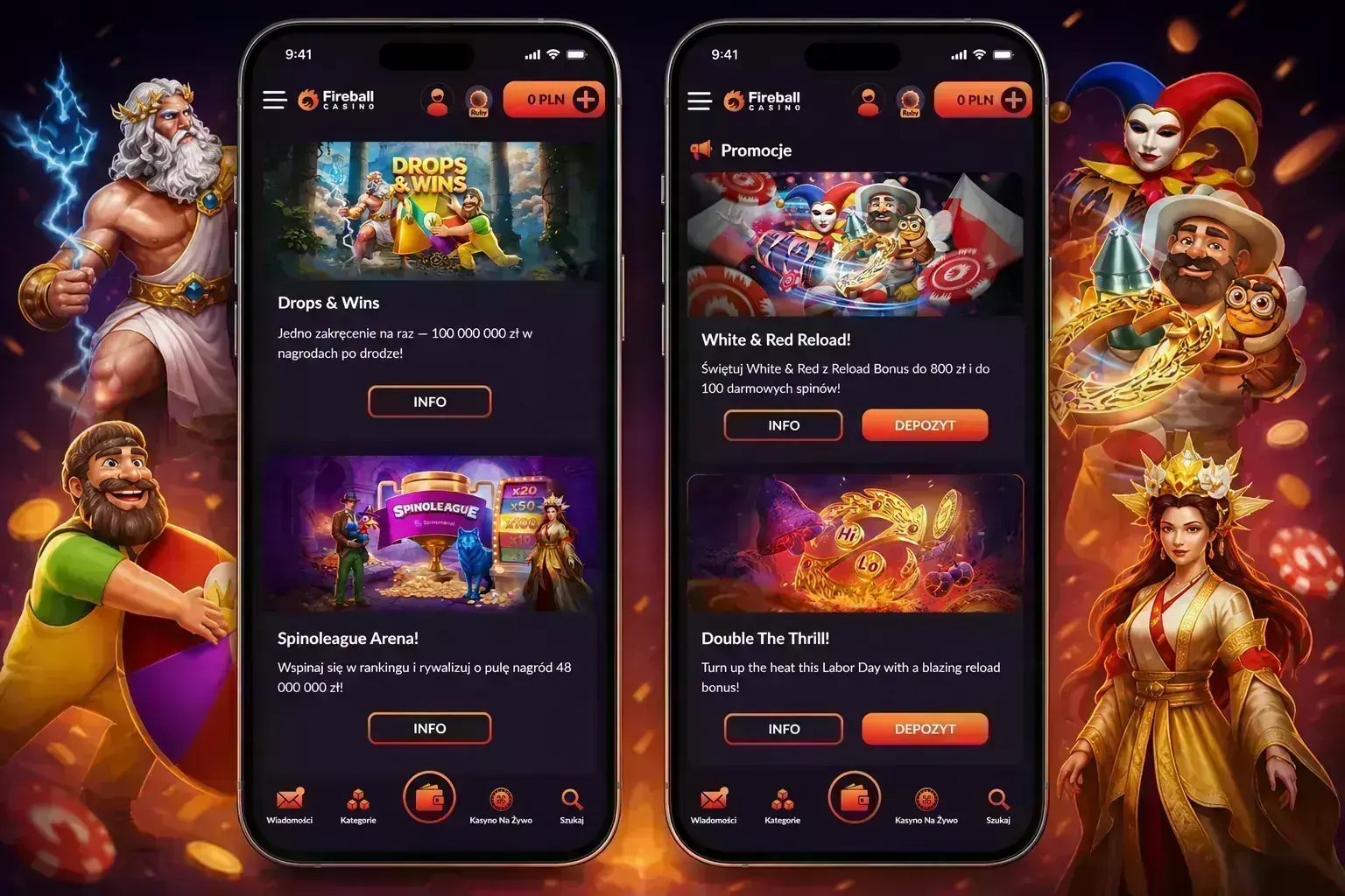 Mobilna sekcja promocji Fireball Casino