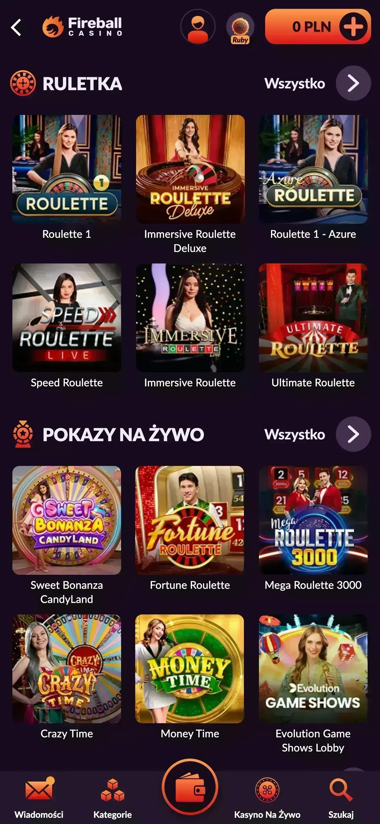 Mobilny widok Fireball Casino na telefonie