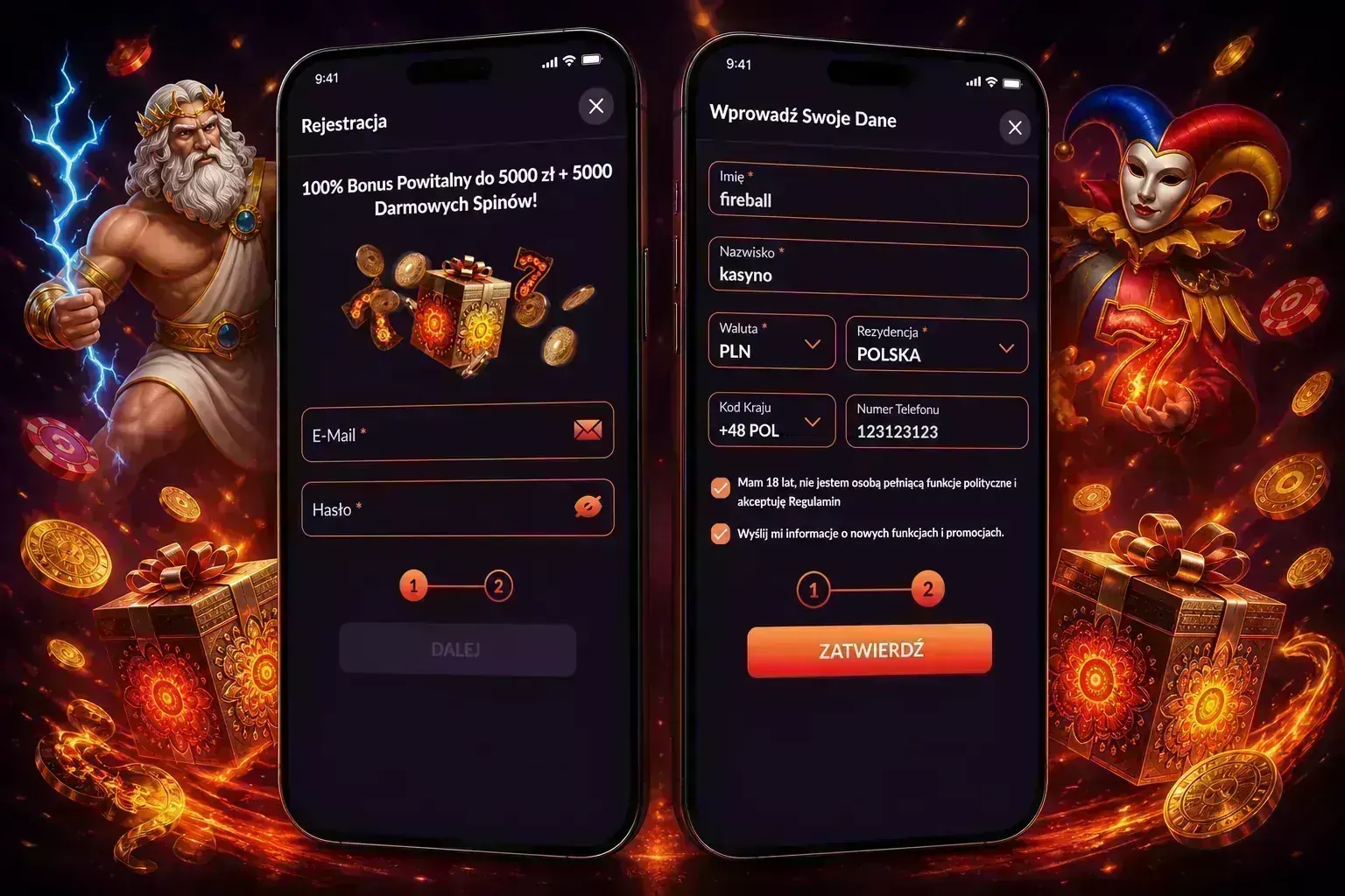 Formularz rejestracji Fireball Casino